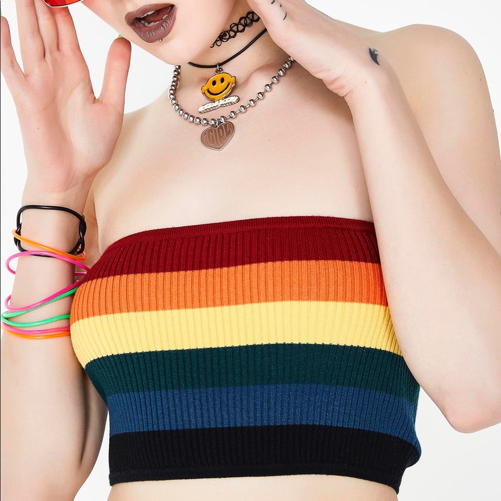 NWT DOLLS KILL WILD HONEY TUBE TOP RAINBOW
